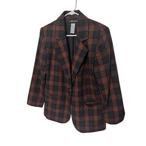 Sag Harbor orange and blue plaid wool blend fall jacket blazer size 8